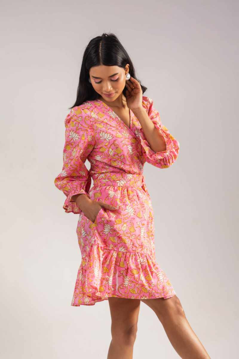 Image for Kusvaa Anuk13 Kashi Handblock Cotton Dress Side