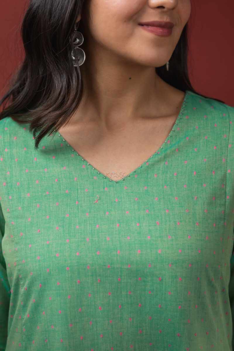 Image for Kusvaa Avdaf206 Isnadevi Cotton A Line Kurta Closeup