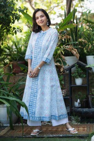 Image for Kusvaa Avdaf208 Shashi Handblock Cotton A Line Kurta Featured
