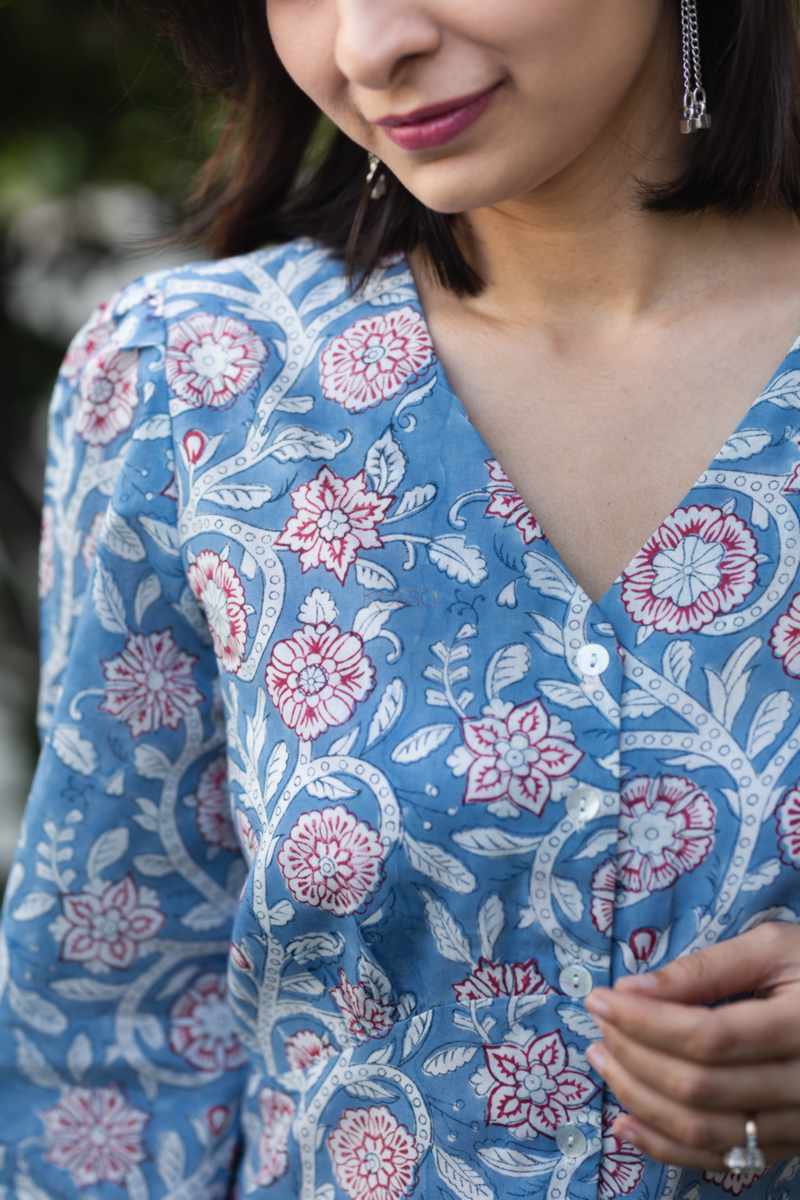 Image for Kusvaa Avdaf212 Omana Cotton Handblock Shirt Closeup