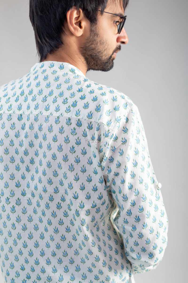Image for Kusvaa Awk57 Savar Block Print Men Shirt Closeup 2