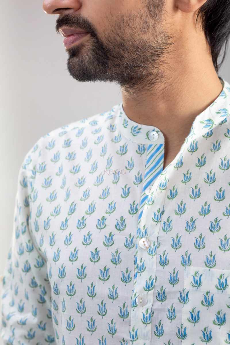 Image for Kusvaa Awk57 Savar Block Print Men Shirt Closeup