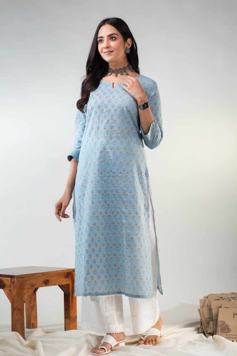 Image for Kusvaa De174 Aakrit Butta Print Straight Fit Kurta Front
