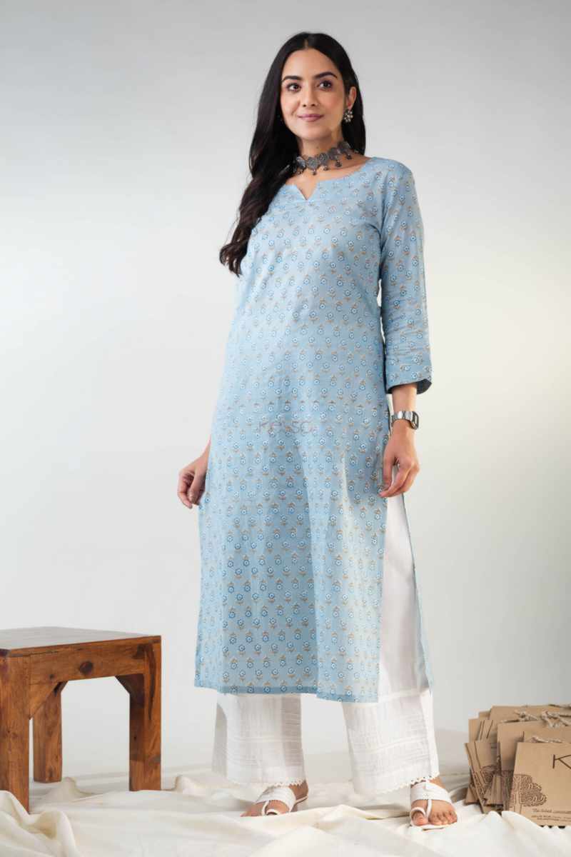 Image for Kusvaa De174 Aakrit Butta Print Straight Fit Kurta Side
