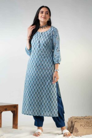 Image for Kusvaa De175 Kirtida Cotton Butti Print Straight Kurta Featured