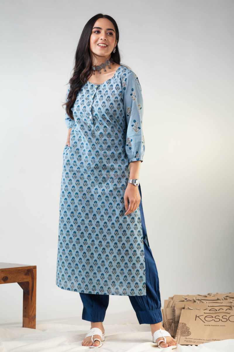 Image for Kusvaa De175 Kirtida Cotton Butti Print Straight Kurta Front