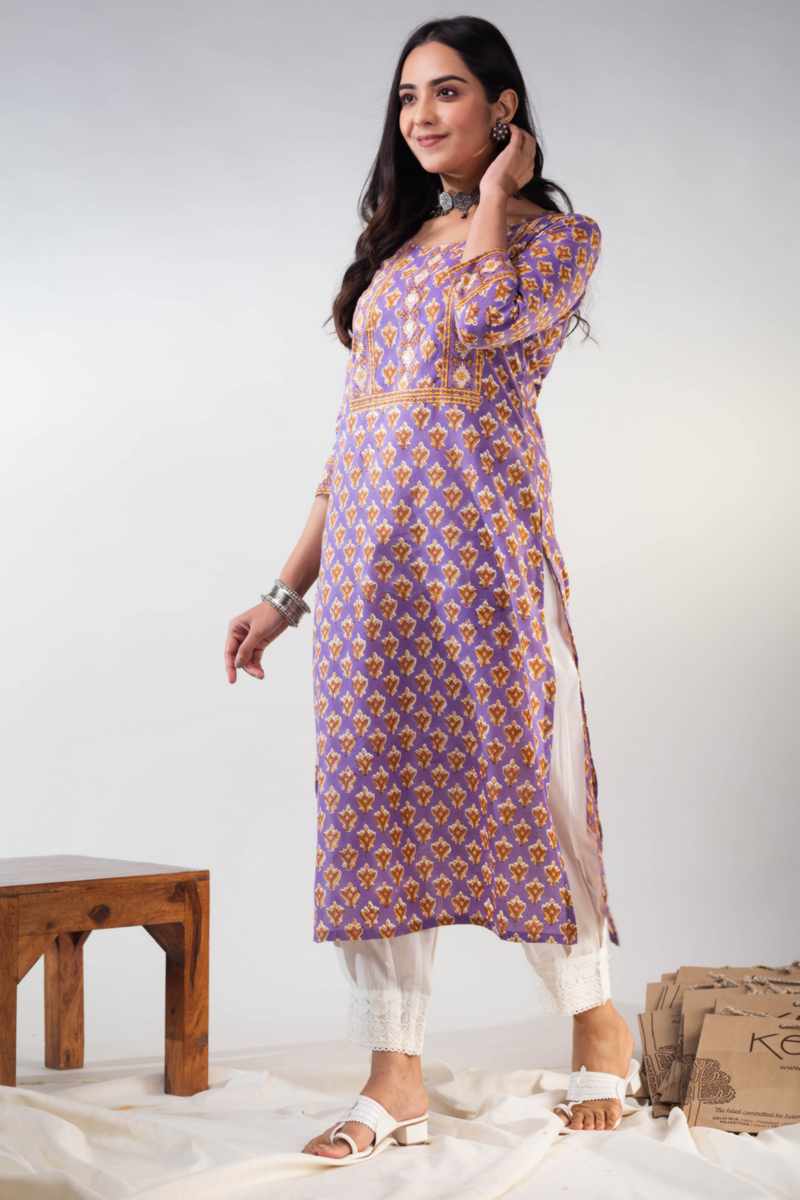 Image for Kusvaa De176 Agni Handblock Straight Fit Kurta Front