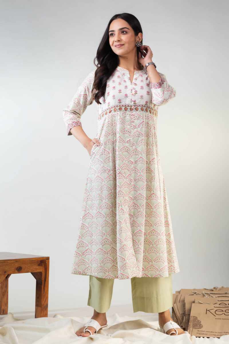 Image for Kusvaa Vcr180 Naffisha Cotton A Line Kurta Front