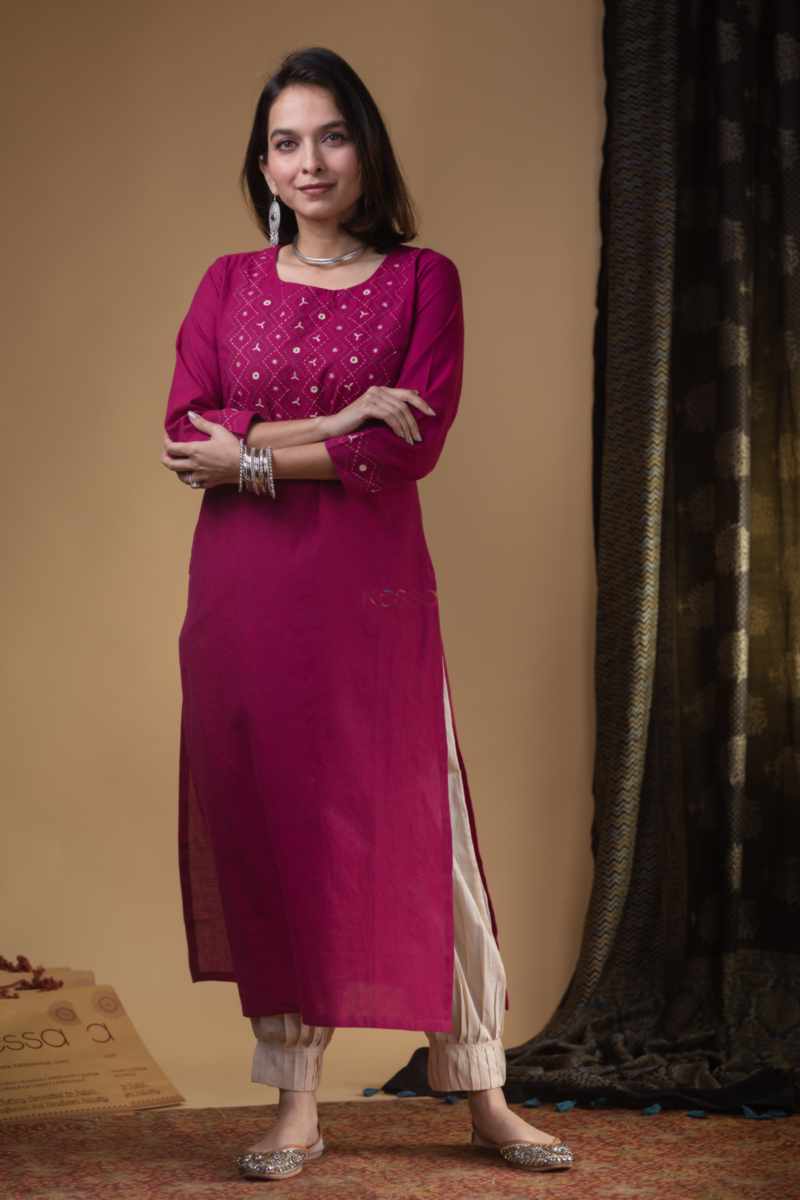 Image for Kusvaa Ws972 Divija South Cotton Straight Fit Kurta Side