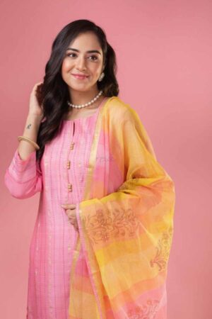 Image for Kusvaa Ws980 Kaberi Chanderi Kurta Dupatta Set Featured