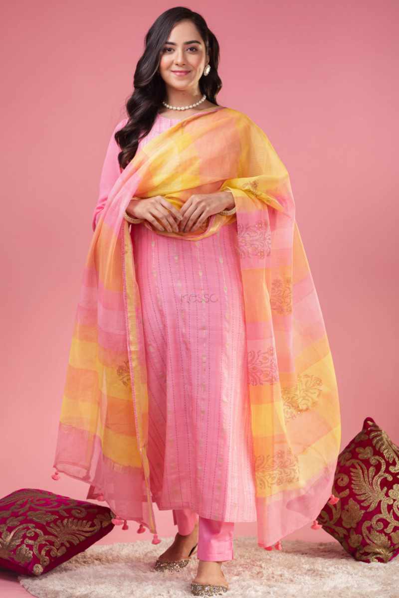 Image for Kusvaa Ws980 Kaberi Chanderi Kurta Dupatta Set Front