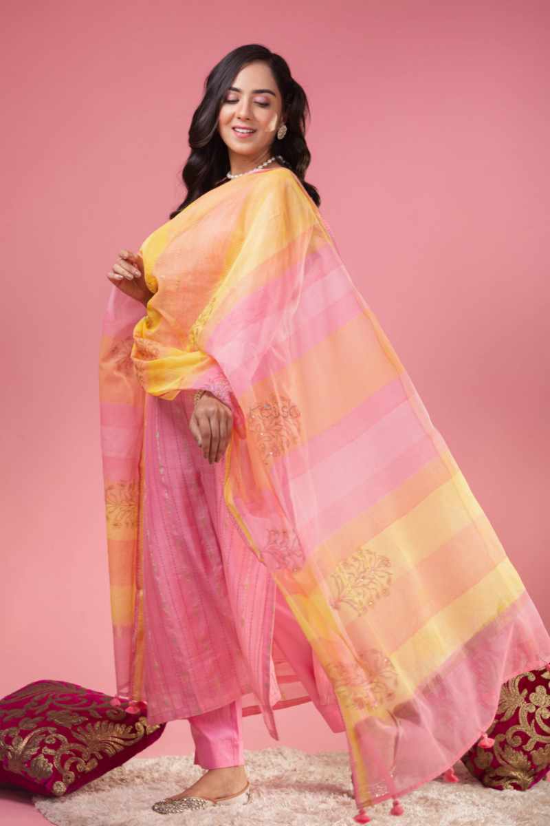 Image for Kusvaa Ws980 Kaberi Chanderi Kurta Dupatta Set Side
