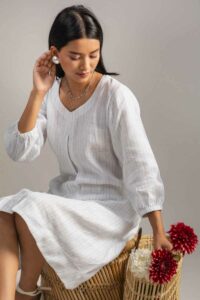 Image for Kusvaa Ws987 Daksha Stripe Linen Dress Sitting