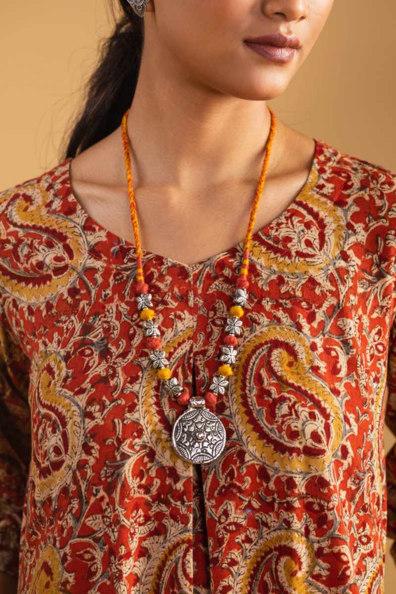 Image for Kusvaa Ws991 Kanishka Kalmkari Cotton Dress Closeup