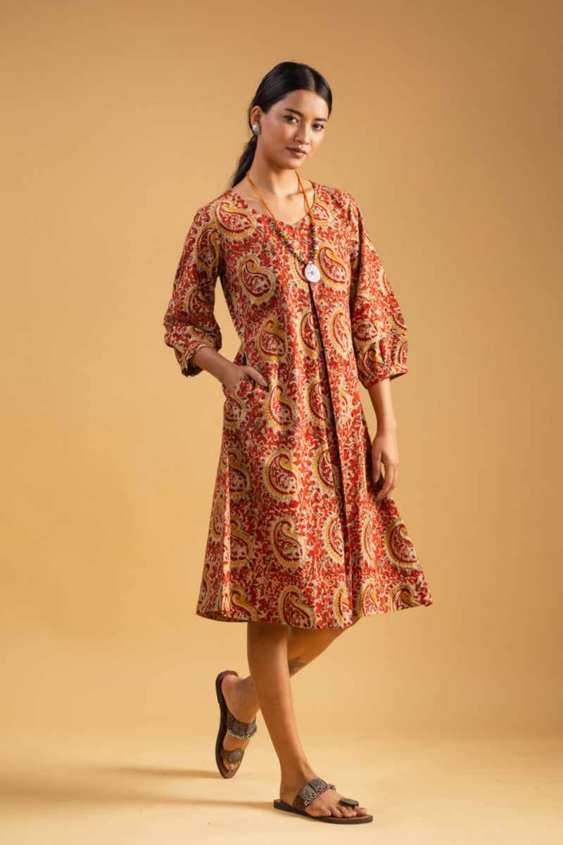 Image for Kusvaa Ws991 Kanishka Kalmkari Cotton Dress Front