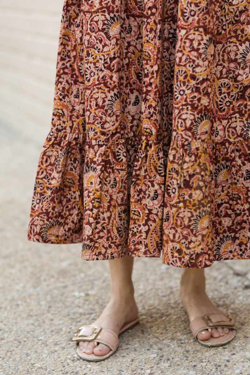 Image for Kusvaa Ws993 Banvi Kalmkari Cotton Dress Closeup 2