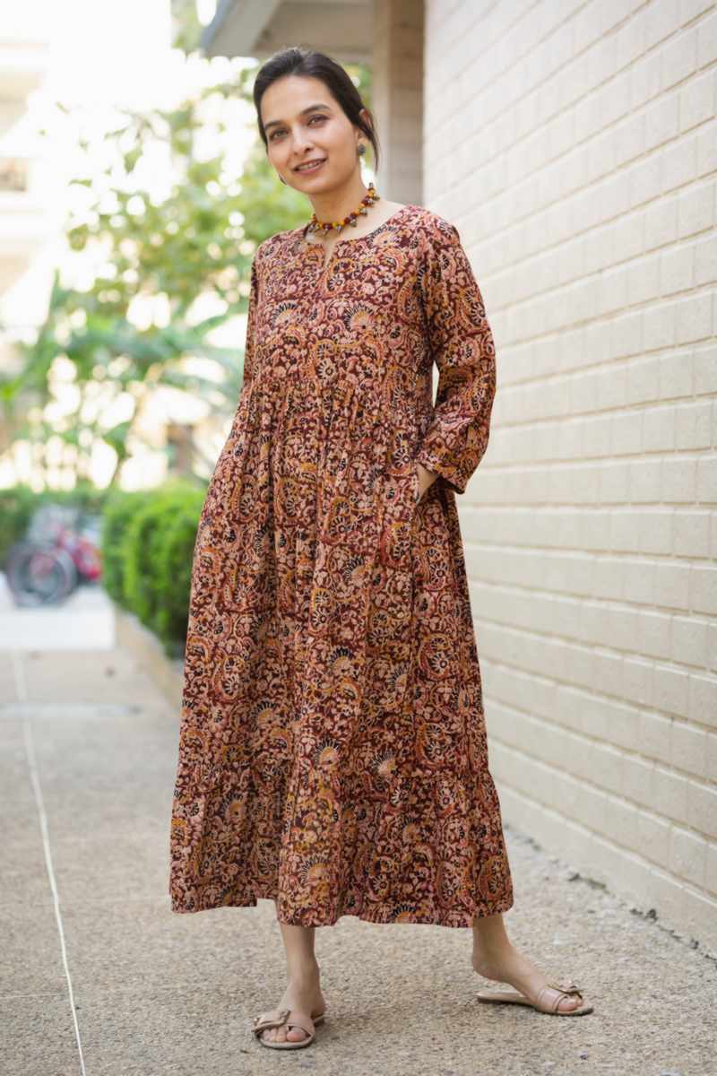 Image for Kusvaa Ws993 Banvi Kalmkari Cotton Dress Front