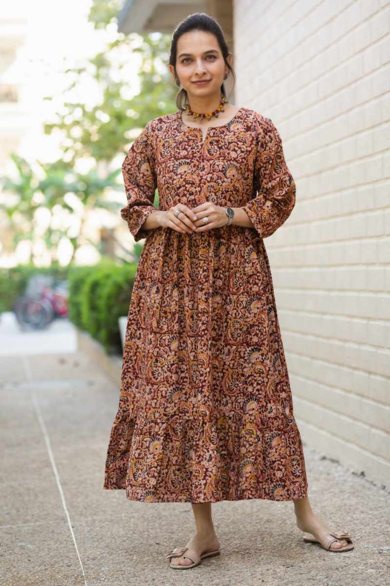 Image for Kusvaa Ws993 Banvi Kalmkari Cotton Dress Side