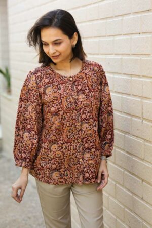 Image for Kusvaa Ws996 Avyaya Cotton Kalmkari Short Top Featured