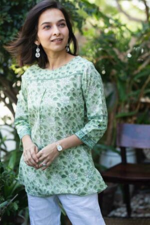 Image for Kusvaa Wsr369 Aslesha Handblock Cotton Short Kurti Featured