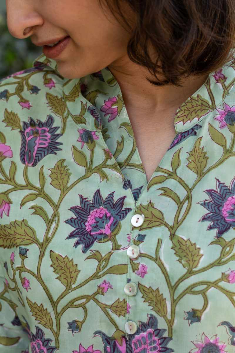 Image for Kusvaa Wsr374 Vadani Handblok Cotton Dress Closeup New