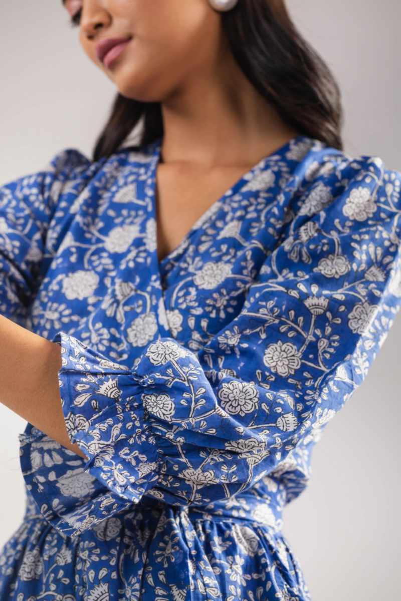 Image for Kusvaa Anuk16 Evelina Handblock Cotton Dress Closeup