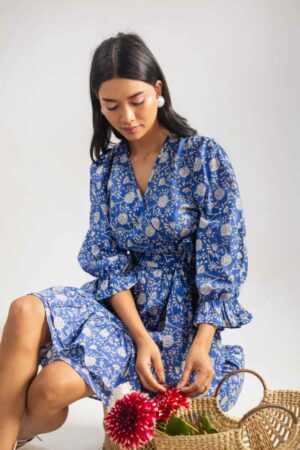 Image for Kusvaa Anuk16 Evelina Handblock Cotton Dress Sitting