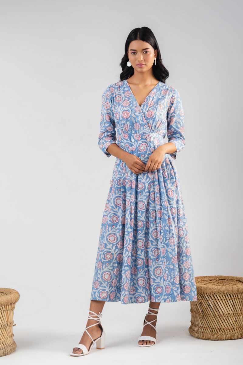 Image for Kusvaa Avdaf215 Dipta Cotton Handblock Dress Front