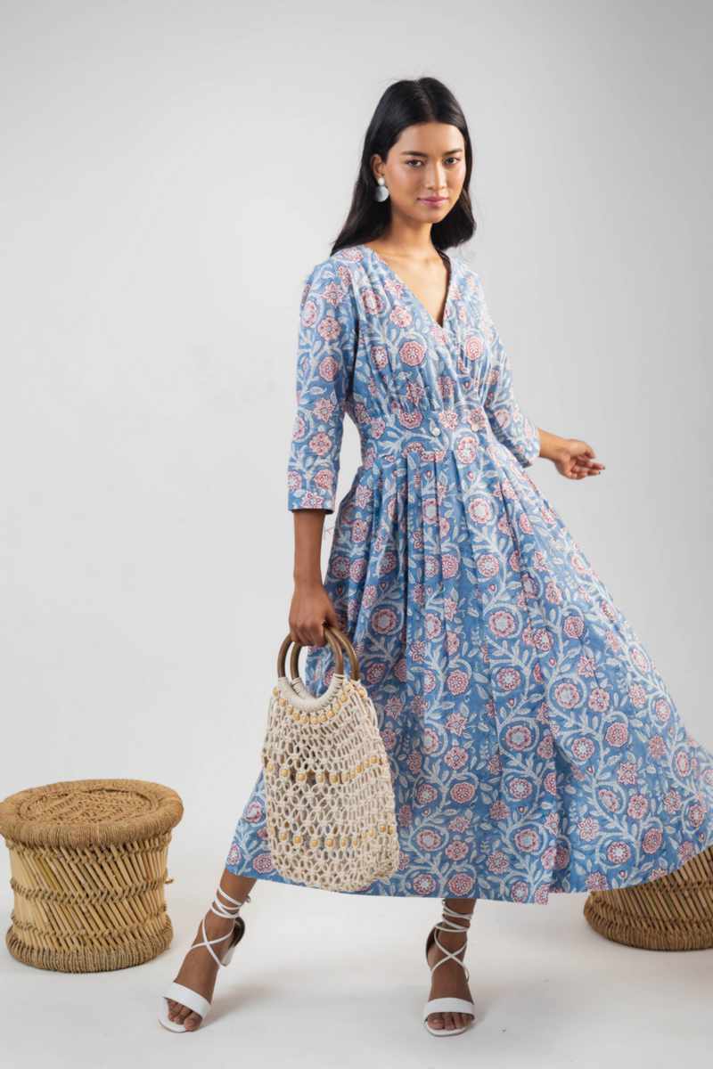 Image for Kusvaa Avdaf215 Dipta Cotton Handblock Dress Side