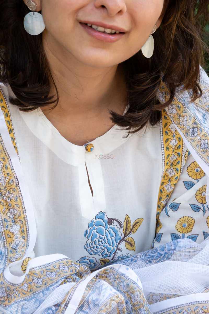 Image for Kusvaa Avdaf222 Chetana Handblock Cotton Complete Suit Set Closeup 2