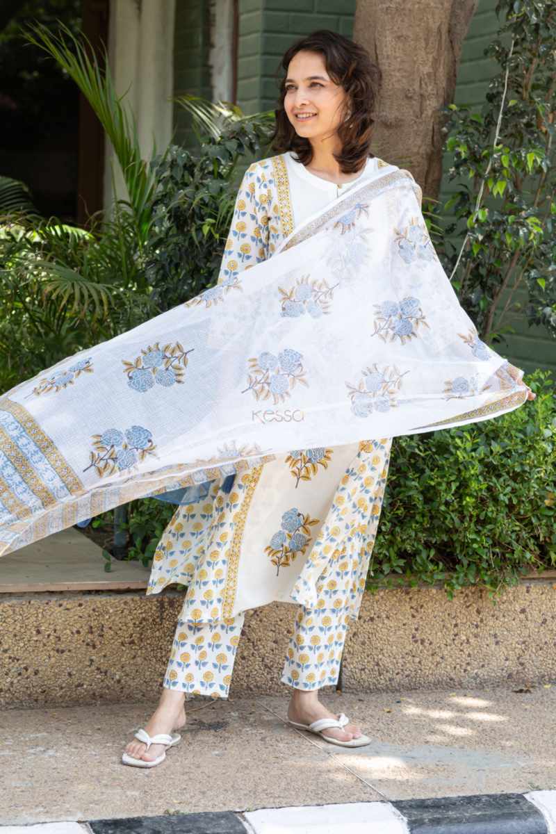 Image for Kusvaa Avdaf222 Chetana Handblock Cotton Complete Suit Set Front
