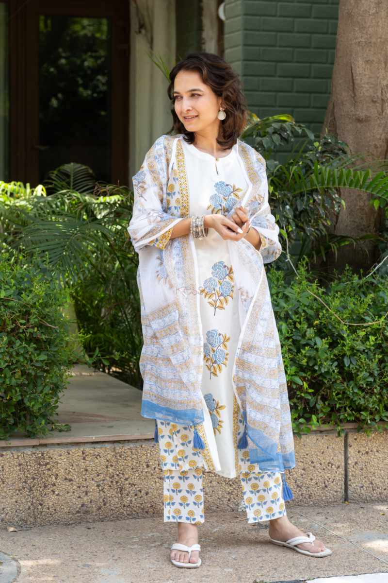 Image for Kusvaa Avdaf222 Chetana Handblock Cotton Complete Suit Set Side