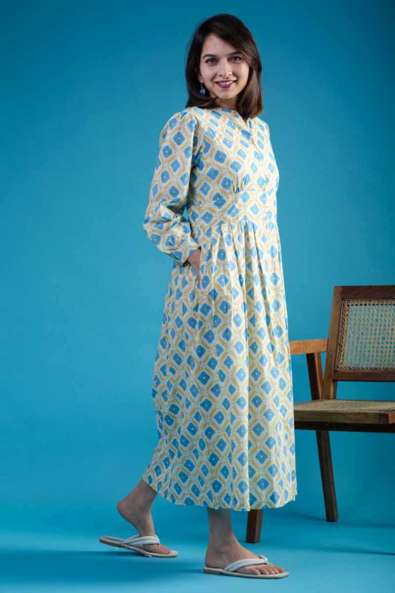 Image for Kusvaa Avdaf223 Thitiksha Cotton Handblock Dress Closeup 2