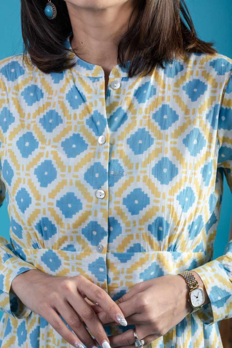Image for Kusvaa Avdaf223 Thitiksha Cotton Handblock Dress Closeup