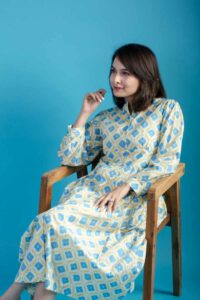 Image for Kusvaa Avdaf223 Thitiksha Cotton Handblock Dress Sitting