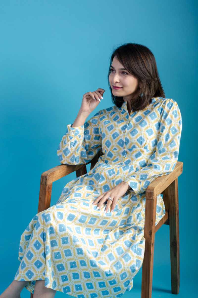 Image for Kusvaa Avdaf223 Thitiksha Cotton Handblock Dress Sitting