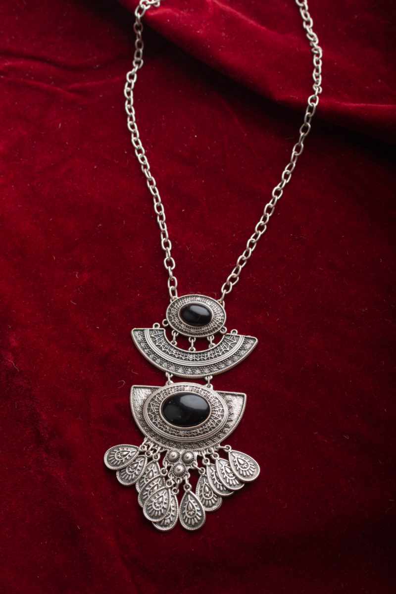 Image for Kusvaa Kpn09 Kazaki Bar Semi Circular Tribal Boho Necklace Black Featured