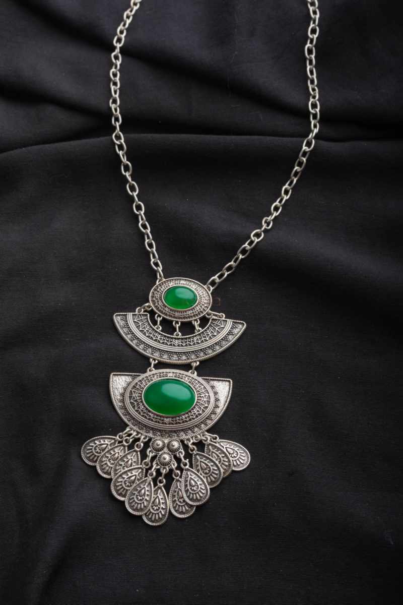 Image for Kusvaa Kpn09 Kazaki Bar Semi Circular Tribal Boho Necklace Green Side