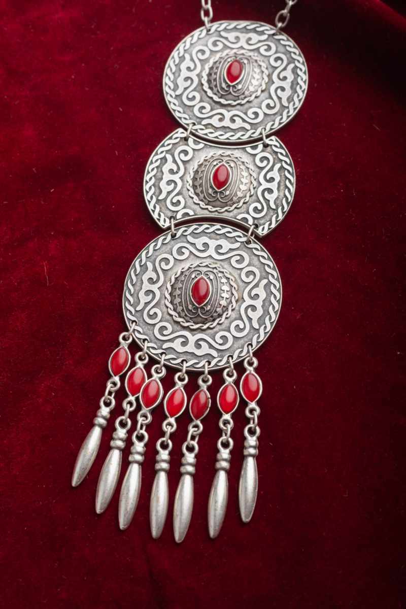 Image for Kusvaa Kpn108 Turkish Circular Red Multi Stone Chain Necklace Front
