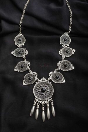 Image for Kusvaa Kpn19 Turkish Black Multi Stone Circular Tribal Boho Necklace Featured