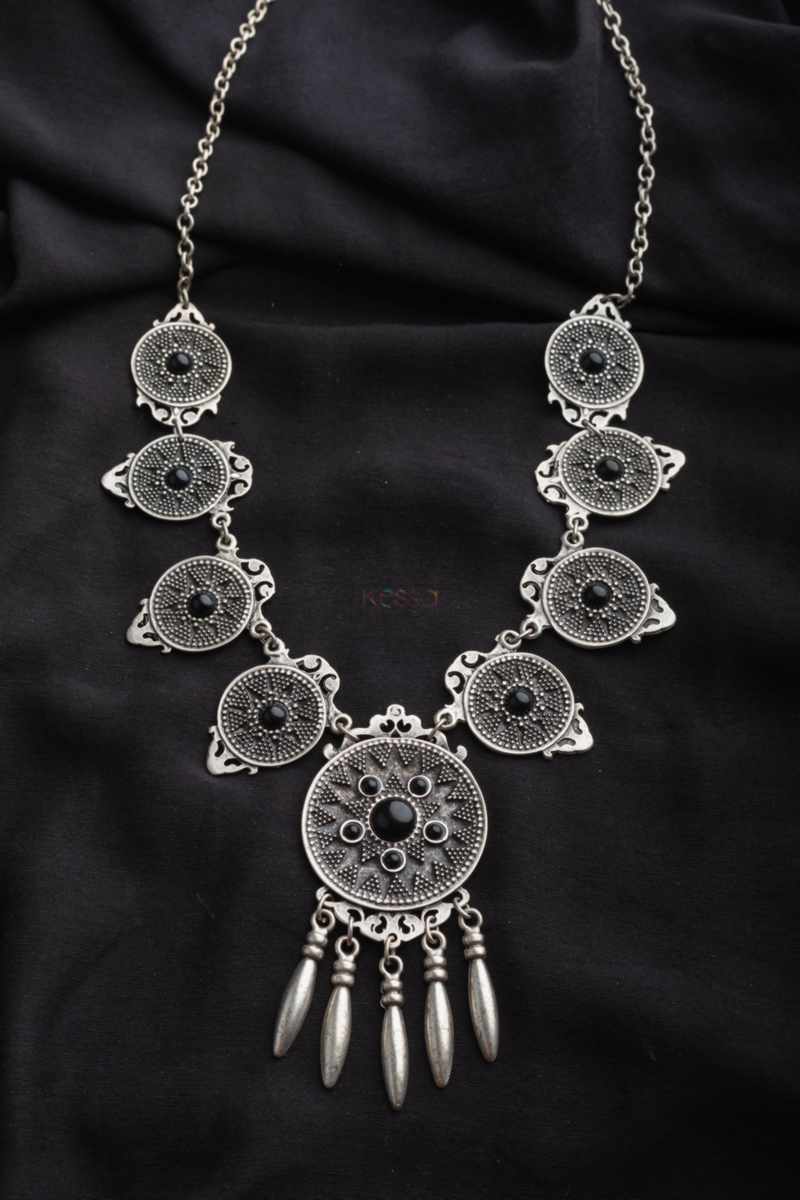 Image for Kusvaa Kpn19 Turkish Black Multi Stone Circular Tribal Boho Necklace Featured