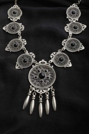 Image for Kusvaa Kpn19 Turkish Black Multi Stone Circular Tribal Boho Necklace Front