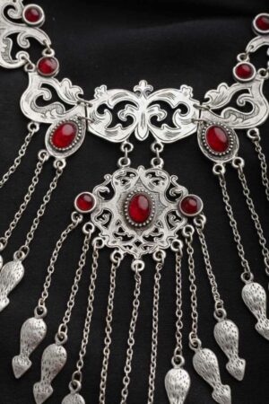 Image for Kusvaa Kpn24 Turkish Red Multi Stone Paisely Necklace Front
