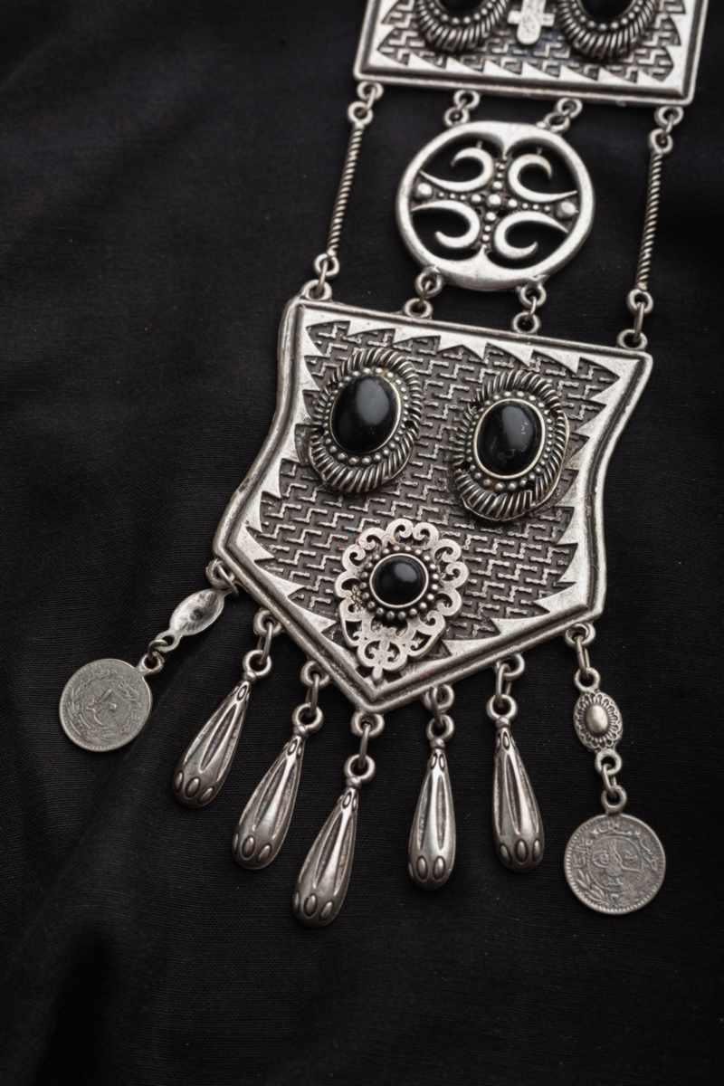 Image for Kusvaa Kpn43 Turkish Rectange Black Multi Stone Chain Necklace Front