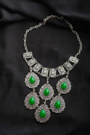 Image for Kusvaa Kpn54 Turkish Circular Multi Green Stone Chain Necklace Featured