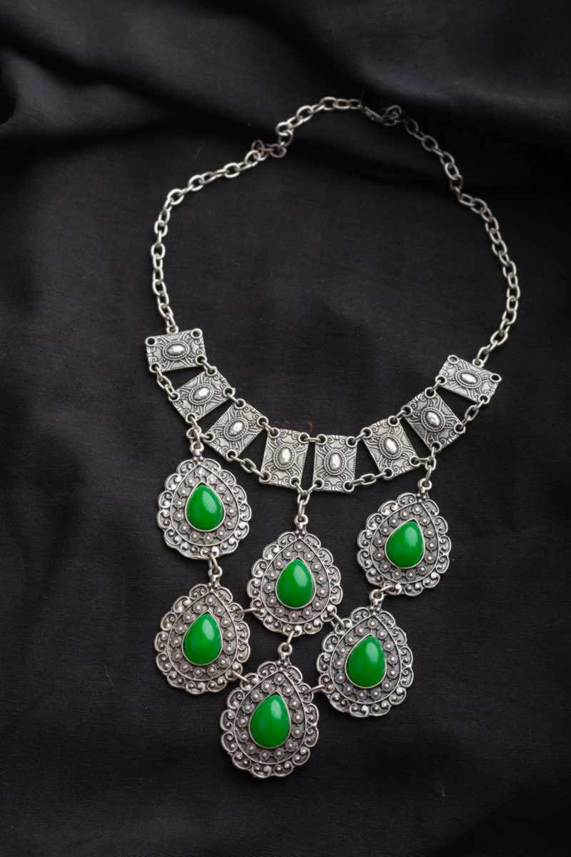 Image for Kusvaa Kpn54 Turkish Circular Multi Green Stone Chain Necklace Featured
