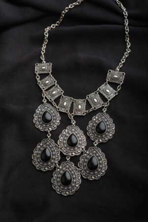 Image for Kusvaa Kpn55 Turkish Circular Multi Black Stone Chain Necklace Featured
