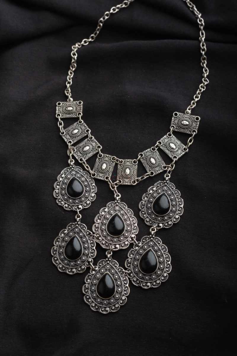 Image for Kusvaa Kpn55 Turkish Circular Multi Black Stone Chain Necklace Featured
