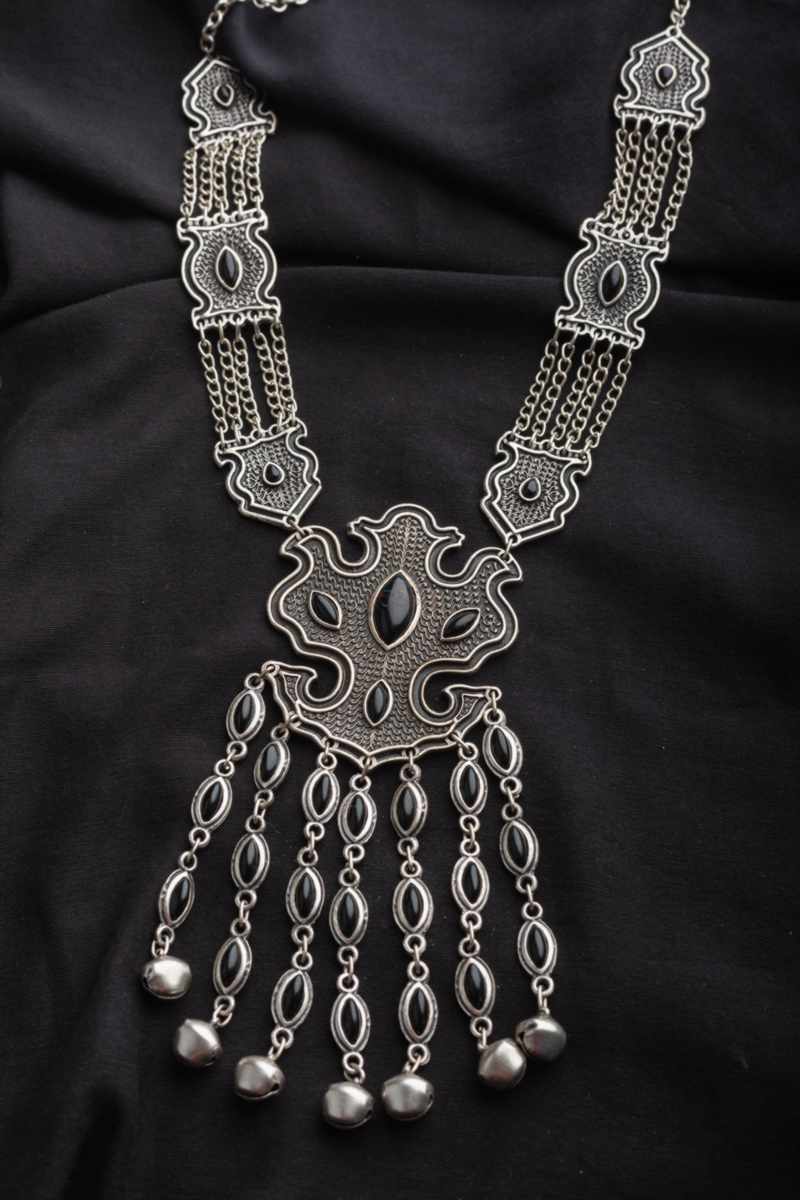 Image for Kusvaa Kpn62 Turkish Shape Multi Black Stone Ghungroo Necklace Black Featured