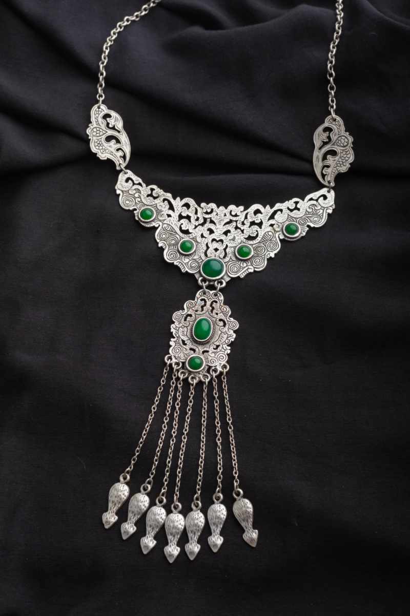 Image for Kusvaa Kpn70 Turkish Multi Green Stone Chain Necklace Featured